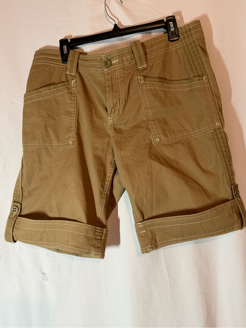 Aventura Women’s Size 12 Organic Cotton Roll Tab Utility Shorts Khaki Tan